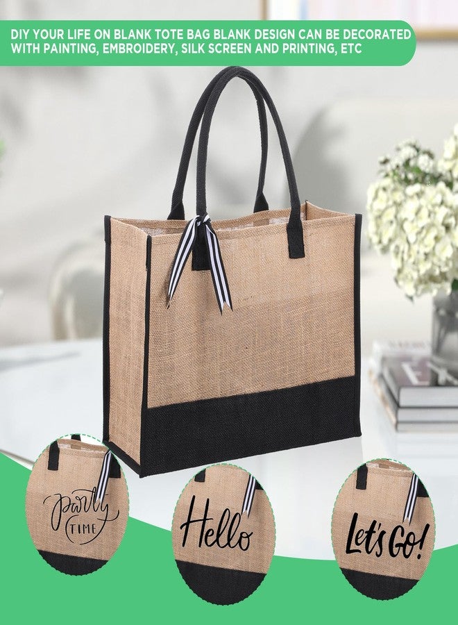 Limbeuuu 6 Pieces Burlap Tote Bags Set Jute Tote Bag with Handles Initial Canvas Beach Large Reusable Gift Bag for Women Shopping Market Grocery Holiday Travel DIY Bags - Image 3